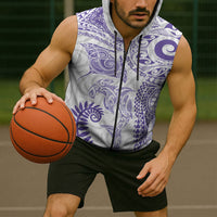 Aotearoa Maori Sea Animals Tribal Sleeveless Zip Hoodie Manta Ray and Shark Moko Pattern Purple Color LT03 - Polynesian Pride