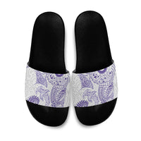 Aotearoa Maori Sea Animals Tribal Slide Sandals Manta Ray and Shark Moko Pattern Purple Color LT03 Purple - Polynesian Pride