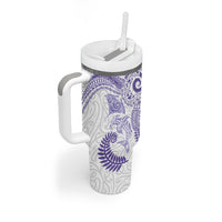Aotearoa Maori Sea Animals Tribal Tumbler With Handle Manta Ray and Shark Moko Pattern Purple Color LT03 - Polynesian Pride