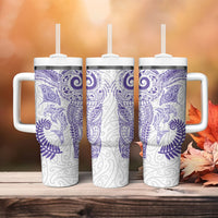 Aotearoa Maori Sea Animals Tribal Tumbler With Handle Manta Ray and Shark Moko Pattern Purple Color LT03 - Polynesian Pride