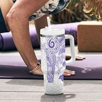 Aotearoa Maori Sea Animals Tribal Tumbler With Handle Manta Ray and Shark Moko Pattern Purple Color LT03 - Polynesian Pride