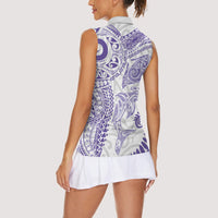 Aotearoa Maori Sea Animals Tribal Women Sleeveless Polo Shirt Manta Ray and Shark Moko Pattern Purple Color LT03 - Polynesian Pride