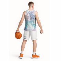 Aotearoa Maori Sea Animals Tribal Basketball Jersey Manta Ray and Shark Moko Pattern Sweet Pastel LT03 - Polynesian Pride