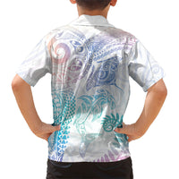 Aotearoa Maori Sea Animals Tribal Family Matching Off The Shoulder Long Sleeve Dress and Hawaiian Shirt Manta Ray and Shark Moko Pattern Sweet Pastel LT03 - Polynesian Pride