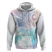 Aotearoa Maori Sea Animals Tribal Hoodie Manta Ray and Shark Moko Pattern Sweet Pastel LT03 Zip Hoodie Multicolor - Polynesian Pride