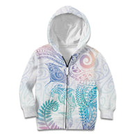 Aotearoa Maori Sea Animals Tribal Kid Hoodie Manta Ray and Shark Moko Pattern Sweet Pastel LT03 Zip Hoodie Multicolor - Polynesian Pride
