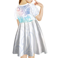 Aotearoa Maori Sea Animals Tribal Kid Short Sleeve Dress Manta Ray and Shark Moko Pattern Sweet Pastel LT03 - Polynesian Pride