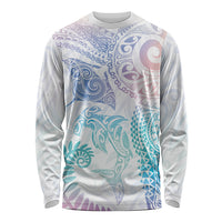 Aotearoa Maori Sea Animals Tribal Long Sleeve Shirt Manta Ray and Shark Moko Pattern Sweet Pastel LT03 Unisex Multicolor - Polynesian Pride