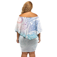 Aotearoa Maori Sea Animals Tribal Off Shoulder Short Dress Manta Ray and Shark Moko Pattern Sweet Pastel LT03 - Polynesian Pride