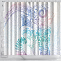 Aotearoa Maori Sea Animals Tribal Shower Curtain Manta Ray and Shark Moko Pattern Sweet Pastel LT03 - Polynesian Pride
