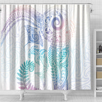 Aotearoa Maori Sea Animals Tribal Shower Curtain Manta Ray and Shark Moko Pattern Sweet Pastel LT03 - Polynesian Pride