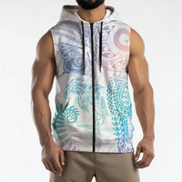Aotearoa Maori Sea Animals Tribal Sleeveless Zip Hoodie Manta Ray and Shark Moko Pattern Sweet Pastel LT03 - Polynesian Pride