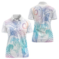 Aotearoa Maori Sea Animals Tribal Women Polo Shirt Manta Ray and Shark Moko Pattern Sweet Pastel LT03 - Polynesian Pride