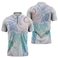 Aotearoa Maori Sea Animals Tribal Zipper Polo Shirt Manta Ray and Shark Moko Pattern Sweet Pastel LT03 - Polynesian Pride