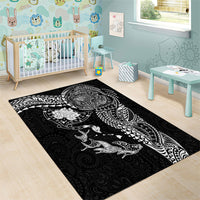 Hawaiian Manta Ray Tribal Area Rug Polynesian Art Motifs Black Color