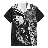 Hawaiian Manta Ray Tribal Family Matching Puletasi and Hawaiian Shirt Polynesian Art Motifs Black Color LT03 Dad's Shirt - Short Sleeve Black - Polynesian Pride