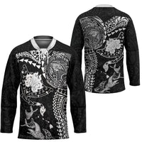 Hawaiian Manta Ray Tribal Hockey Jersey Polynesian Art Motifs Black Color LT03 - Polynesian Pride