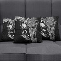 Hawaiian Manta Ray Tribal Pillow Cover Polynesian Art Motifs Black Color