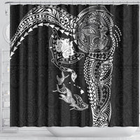 Hawaiian Manta Ray Tribal Shower Curtain Polynesian Art Motifs Black Color
