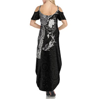 Hawaiian Manta Ray Tribal Summer Maxi Dress Polynesian Art Motifs Black Color LT03 - Polynesian Pride