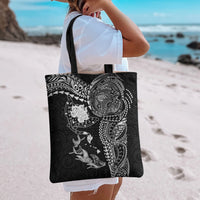 Hawaiian Manta Ray Tribal Tote Bag Polynesian Art Motifs Black Color