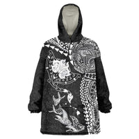 Hawaiian Manta Ray Tribal Wearable Blanket Hoodie Polynesian Art Motifs Black Color LT03 One Size Black - Polynesian Pride