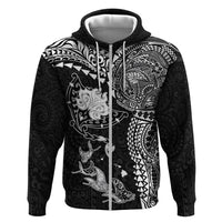 Hawaiian Manta Ray Tribal Zip Hoodie Polynesian Art Motifs Black Color LT03 Zip Hoodie Black - Polynesian Pride