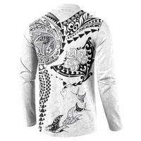 Hawaiian Manta Ray Tribal Button Sweatshirt Polynesian Art Motifs White Color