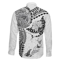 Hawaiian Manta Ray Tribal Family Matching Off Shoulder Short Dress and Hawaiian Shirt Polynesian Art Motifs White Color LT03 - Polynesian Pride