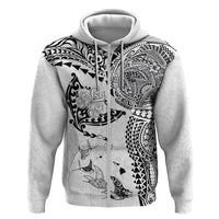 Hawaiian Manta Ray Tribal Hoodie Polynesian Art Motifs White Color