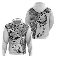 Hawaiian Manta Ray Tribal Hoodie Polynesian Art Motifs White Color