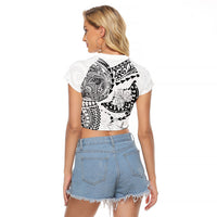 Hawaiian Manta Ray Tribal Raglan Cropped T Shirt Polynesian Art Motifs White Color LT03 - Polynesian Pride