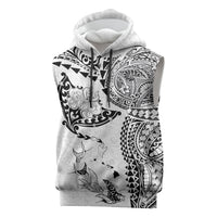 Hawaiian Manta Ray Tribal Sleeveless Hoodie Polynesian Art Motifs White Color LT03 White - Polynesian Pride