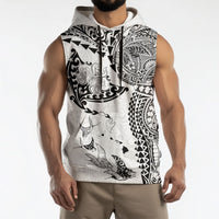 Hawaiian Manta Ray Tribal Sleeveless Hoodie Polynesian Art Motifs White Color LT03 - Polynesian Pride