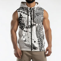 Hawaiian Manta Ray Tribal Sleeveless Zip Hoodie Polynesian Art Motifs White Color LT03 - Polynesian Pride