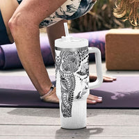 Hawaiian Manta Ray Tribal Tumbler With Handle Polynesian Art Motifs White Color