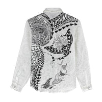 Hawaiian Manta Ray Tribal Women Casual Shirt Polynesian Art Motifs White Color LT03 - Polynesian Pride