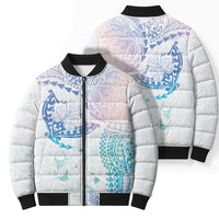 Hawaiian Manta Ray Tribal Bomber Puffer Jacket Polynesian Art Motifs Sweet Pastel