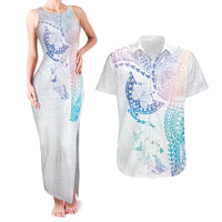 Hawaiian Manta Ray Tribal Couples Matching Tank Maxi Dress and Hawaiian Shirt Polynesian Art Motifs Sweet Pastel LT03 Multicolor - Polynesian Pride