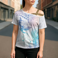 Hawaiian Manta Ray Tribal Cross Shoulder Shirt Polynesian Art Motifs Sweet Pastel LT03 - Polynesian Pride