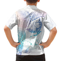 Hawaiian Manta Ray Tribal Family Matching Short Sleeve Bodycon Dress and Hawaiian Shirt Polynesian Art Motifs Sweet Pastel LT03 - Polynesian Pride