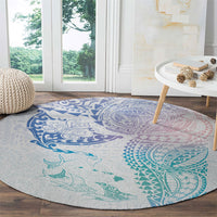 Hawaiian Manta Ray Tribal Round Carpet Polynesian Art Motifs Sweet Pastel