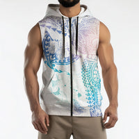 Hawaiian Manta Ray Tribal Sleeveless Zip Hoodie Polynesian Art Motifs Sweet Pastel LT03 - Polynesian Pride