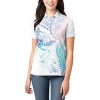 Hawaiian Manta Ray Tribal Women Polo Shirt Polynesian Art Motifs Sweet Pastel LT03 - Polynesian Pride