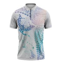 Hawaiian Manta Ray Tribal Zipper Polo Shirt Polynesian Art Motifs Sweet Pastel LT03 Multicolor - Polynesian Pride