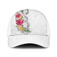 Hawaii DNA Kakau Tattoo Baseball Net Cap with Plumeria and Hibiscus Tropical Plants White Color LT03 One Size White White - Polynesian Pride