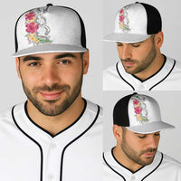 Hawaii DNA Kakau Tattoo Baseball Net Cap with Plumeria and Hibiscus Tropical Plants White Color LT03 - Polynesian Pride