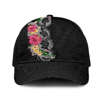 Hawaii DNA Kakau Tattoo Baseball Net Cap with Plumeria and Hibiscus Tropical Plants Black Color LT03 One Size Black Black - Polynesian Pride