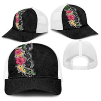 Hawaii DNA Kakau Tattoo Baseball Net Cap with Plumeria and Hibiscus Tropical Plants Black Color LT03 - Polynesian Pride