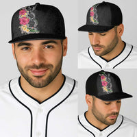 Hawaii DNA Kakau Tattoo Baseball Net Cap with Plumeria and Hibiscus Tropical Plants Black Color LT03 - Polynesian Pride